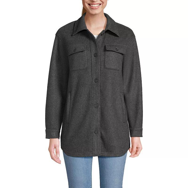 Petite Lands End Luxe Shirt Fleece Shacket, Womens Dark Grey Heather Product Image