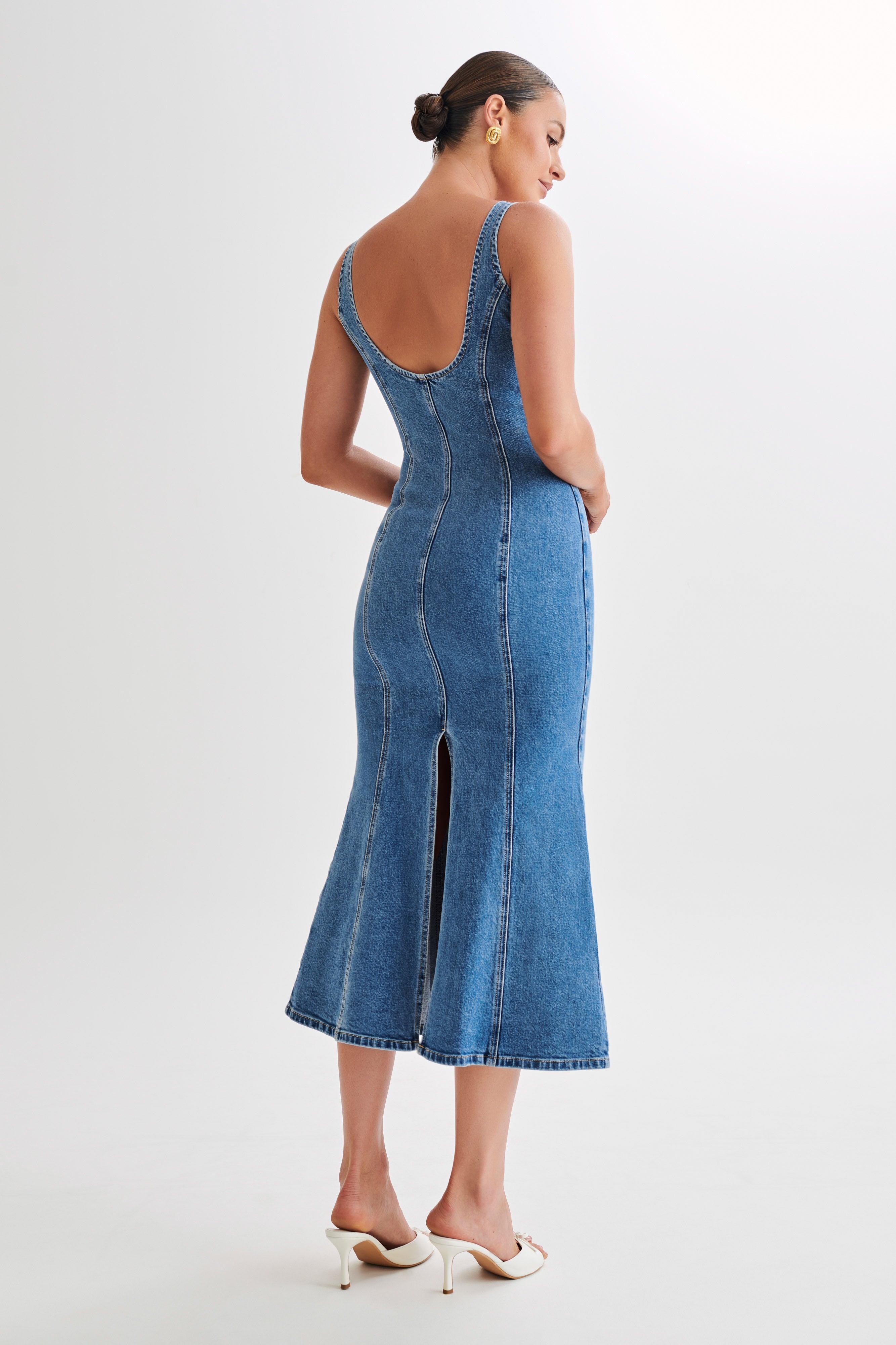 Milena Denim Midi Dress - 70's Blue Product Image