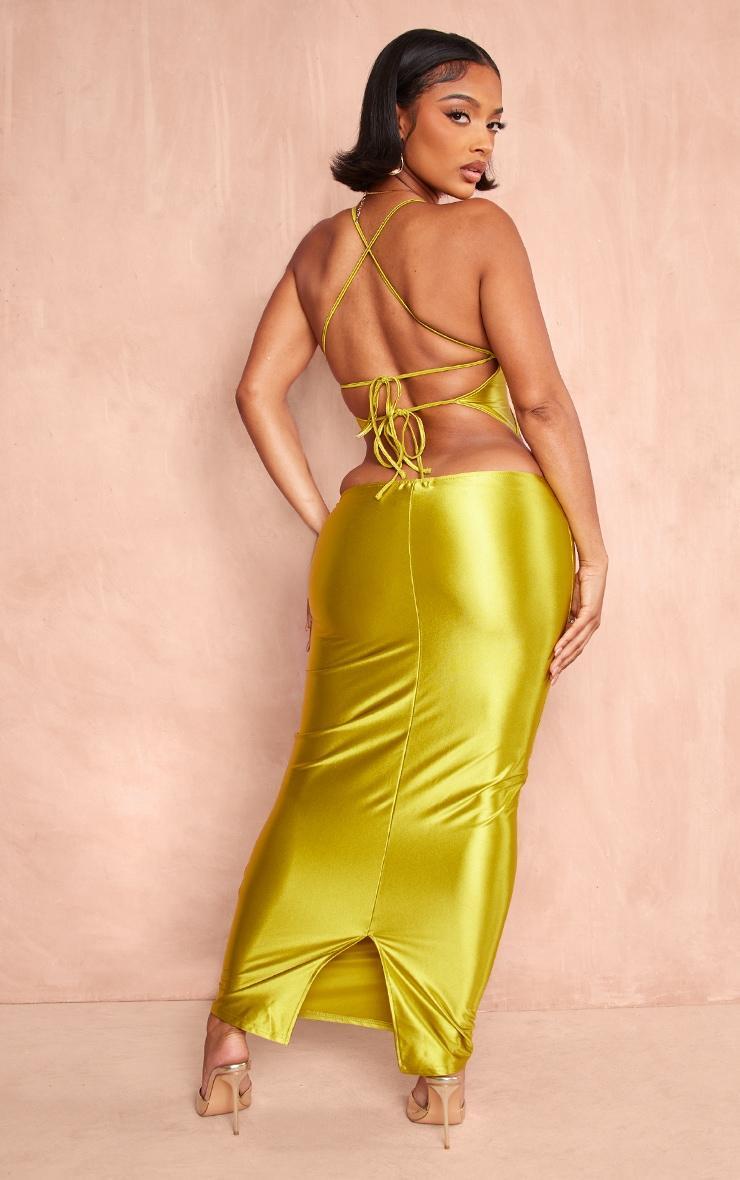 Shape Olive Stretch Satin Cut Out Detail Midaxi Dress Product Image