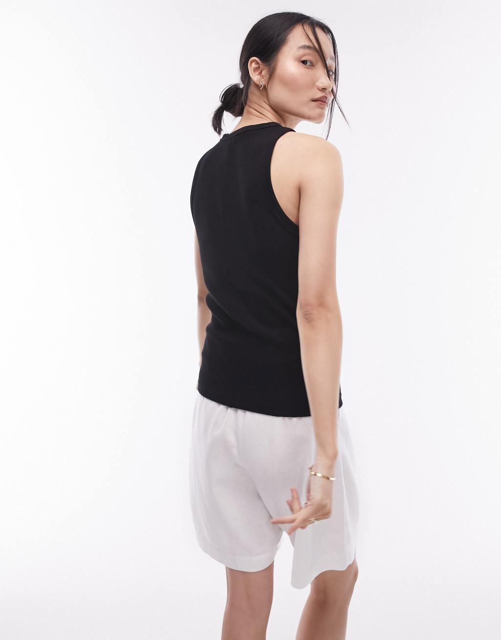 Topshop rib slim tank top in black Product Image