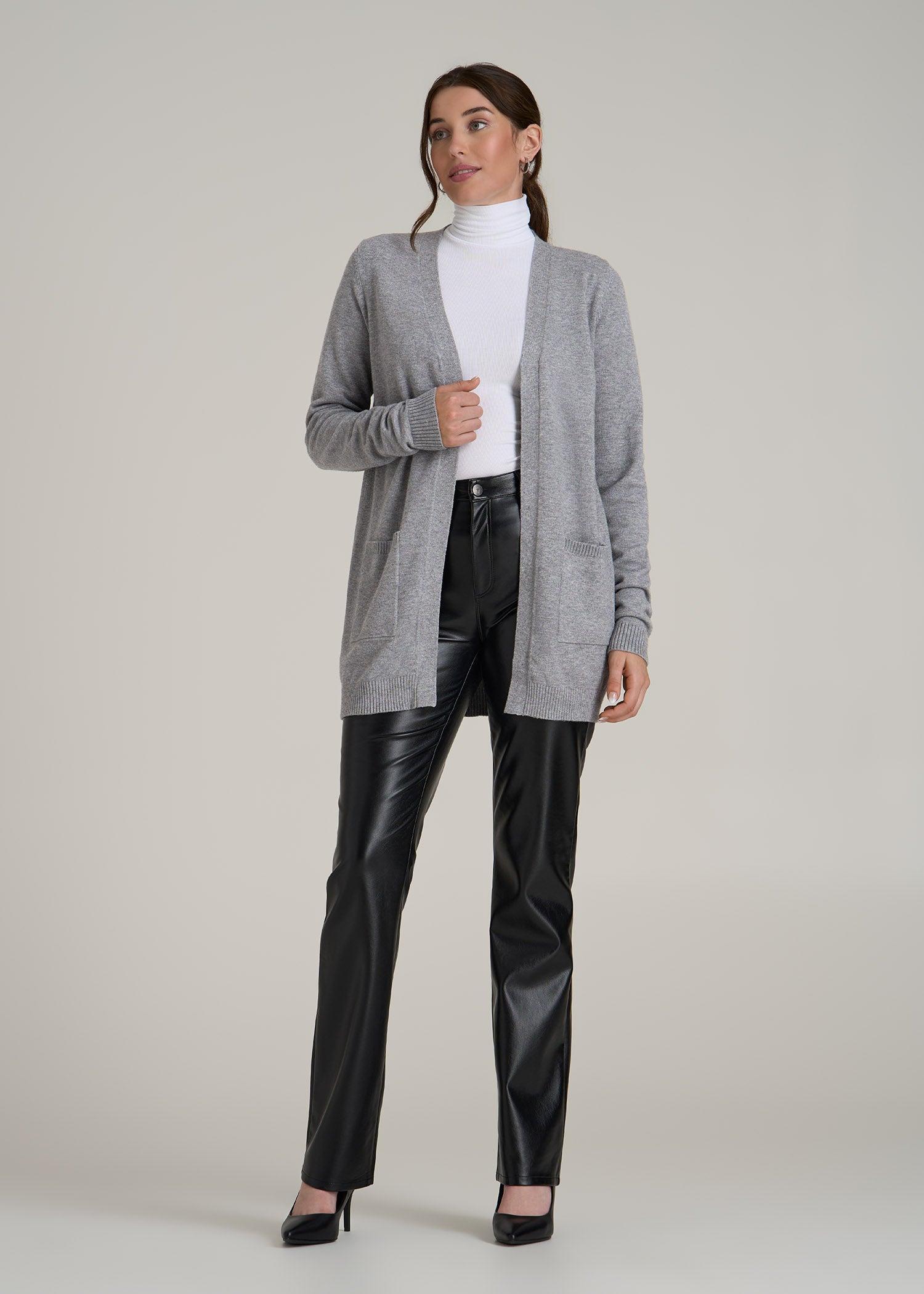 Open-Front Long Cardigan Sweater for Tall Women in Ash Grey Mix Female Product Image