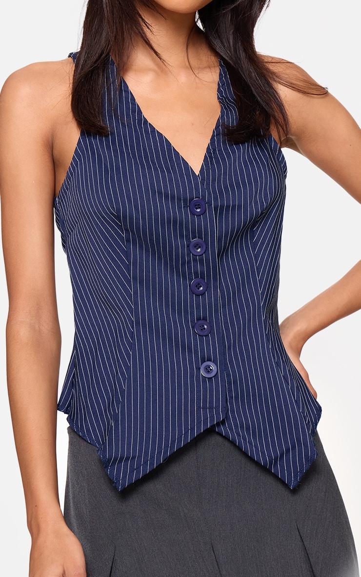 Navy Pinstripe Longline Vest Product Image