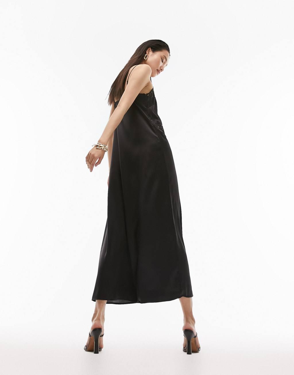 Topshop cami slip dress with cut out detailing in black Product Image