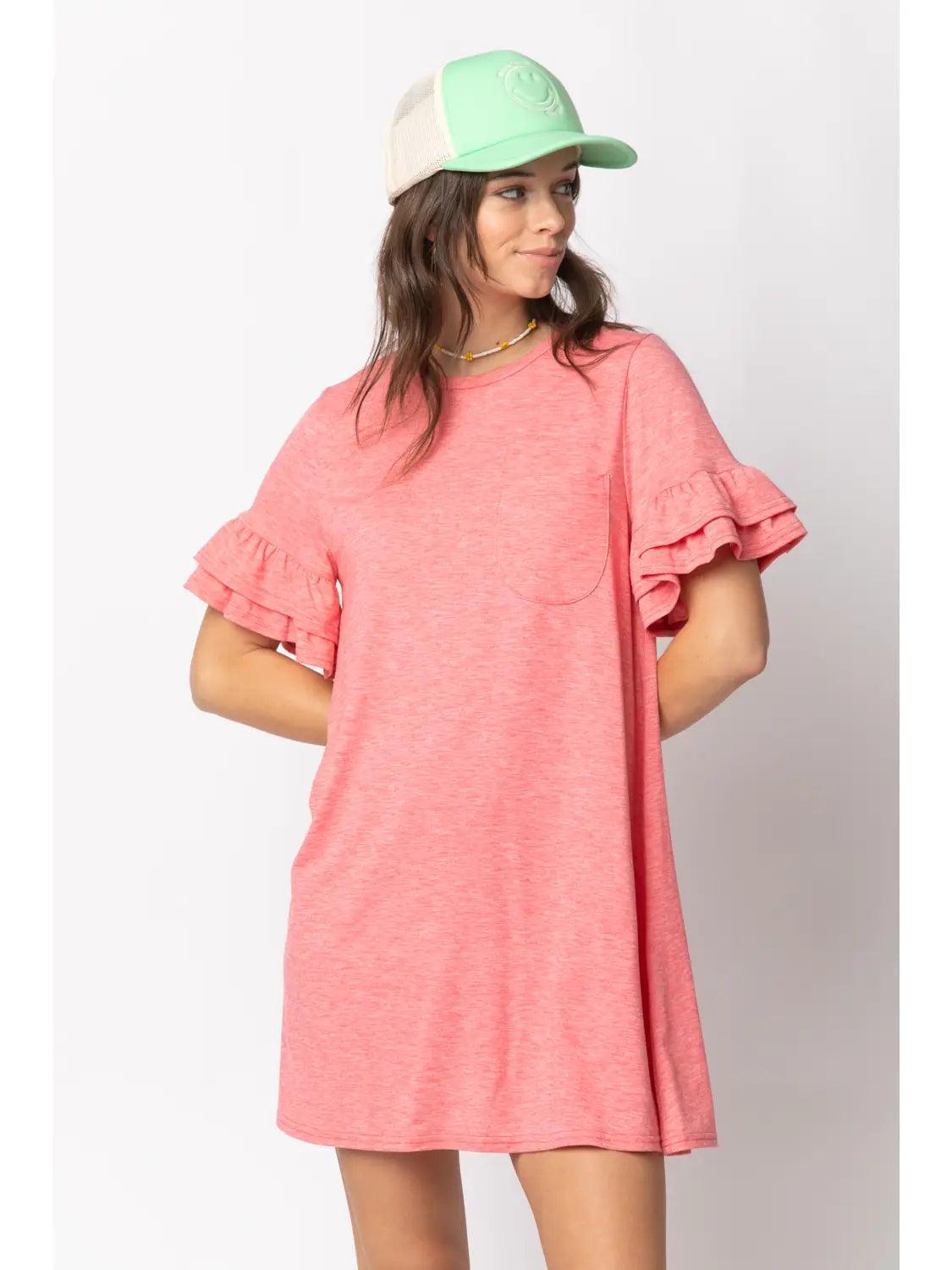 Coral French Terry Pocket Tee Shirt Dress Female Product Image