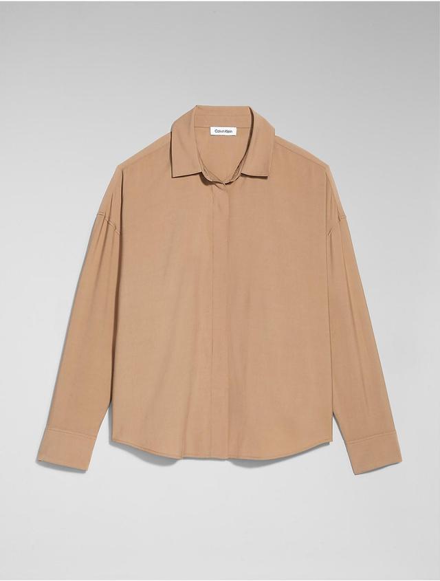 Calvin Klein Womens Soft Twill Relaxed Shirt - Brown - XS Product Image