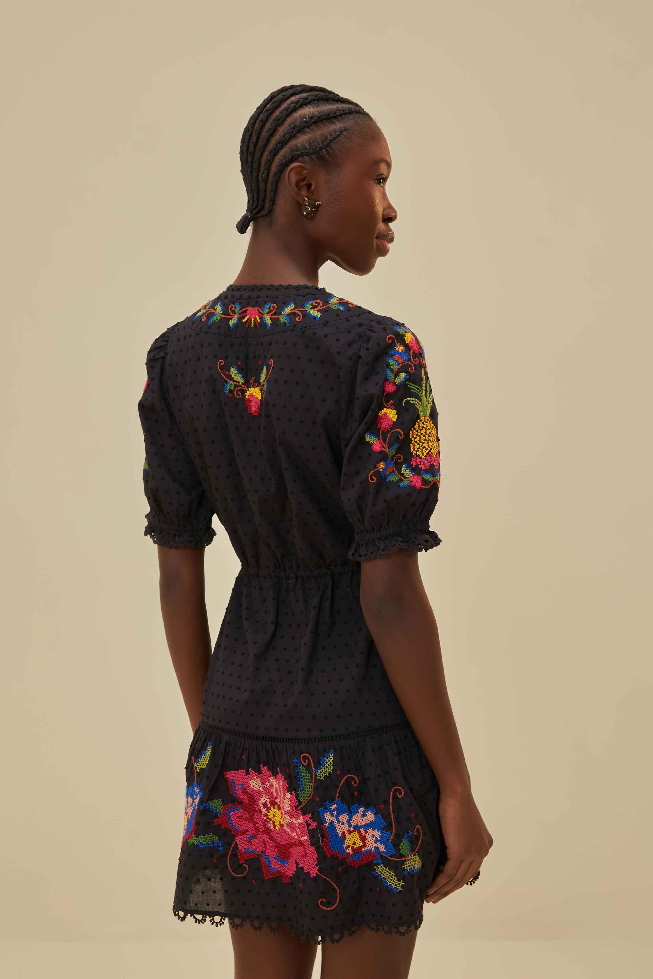 Black Embroidered Mini Dress Product Image