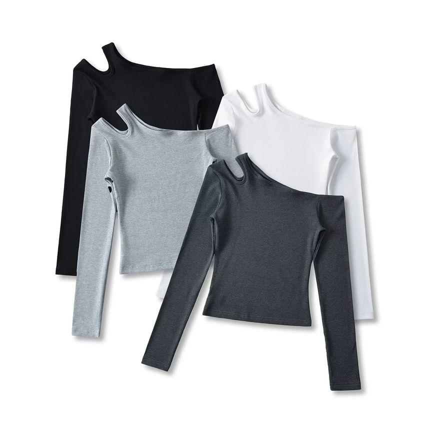 Long-Sleeve Cutout Plain Top Product Image