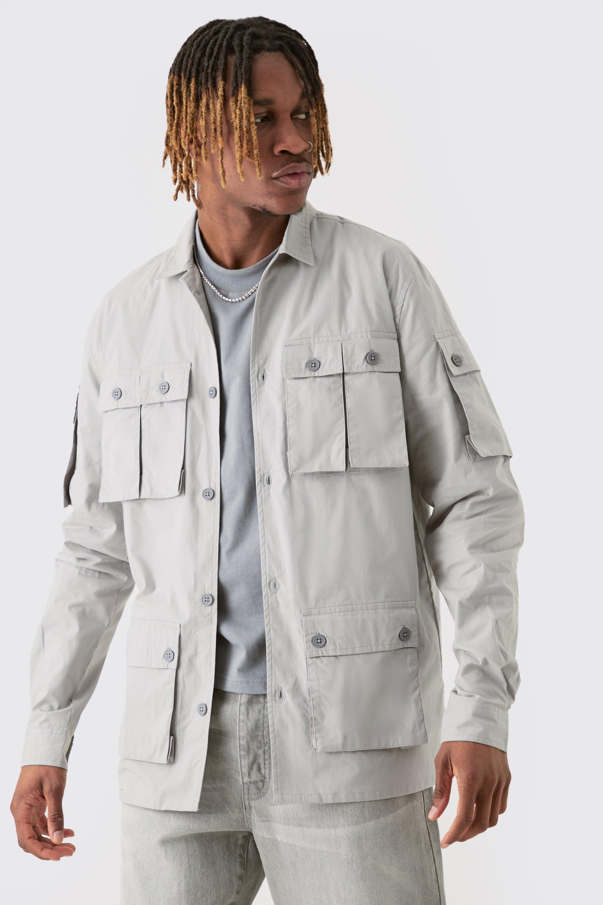 Tall Longsleeve Poplin Utility Pocket Shirt | boohooMAN USA Product Image