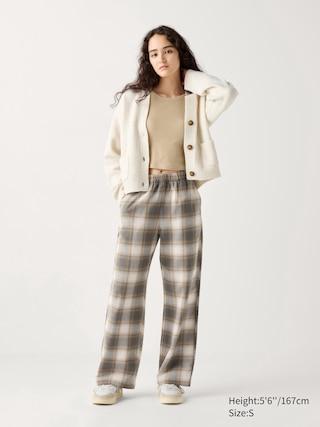 Womens Flannel Pants Checked Beige Large UNIQLO US product image