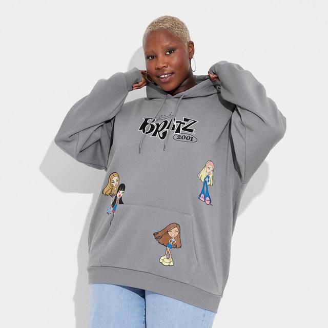 Womens Bratz Oversized Hooded Graphic Sweatshirt - Gray Product Image