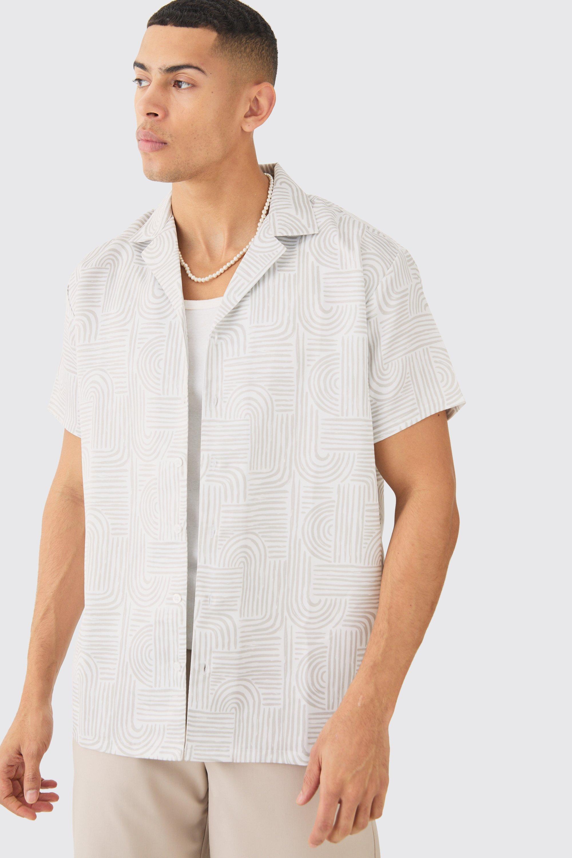 Short Sleeve Satin Oversized Monogram Shirt | boohooMAN USA Product Image