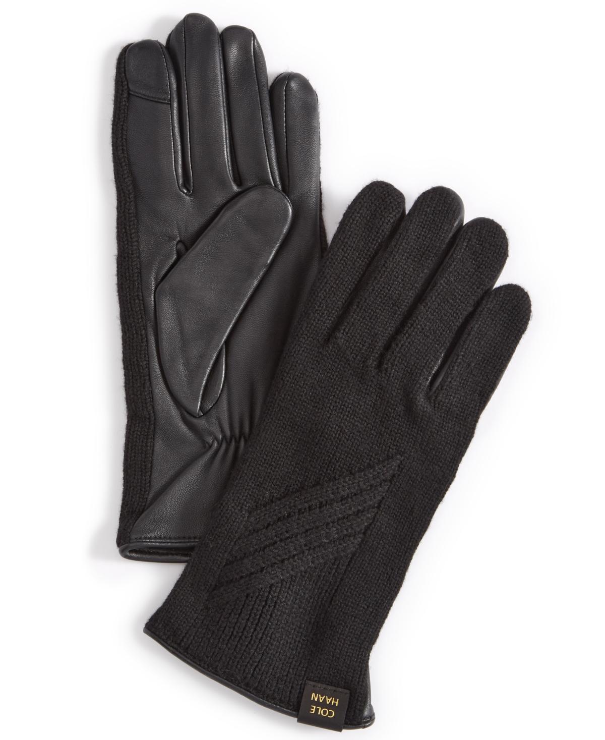 Cole Haan Womens Rib-Knit Leather-Palm Gloves Product Image