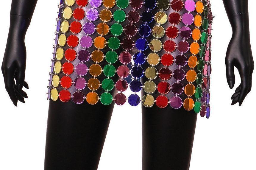 Sequin Cropped Halter Top / High Rise Mini Pencil Skirt Product Image