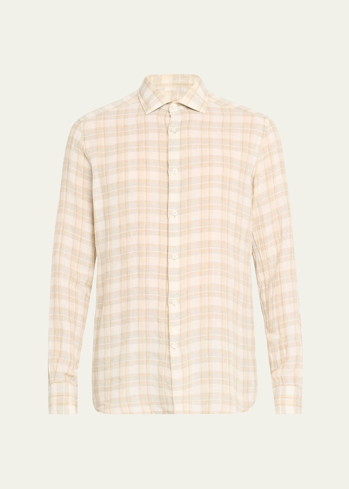 Mens Linen Plaid Casual Button-Down Shirt Product Image