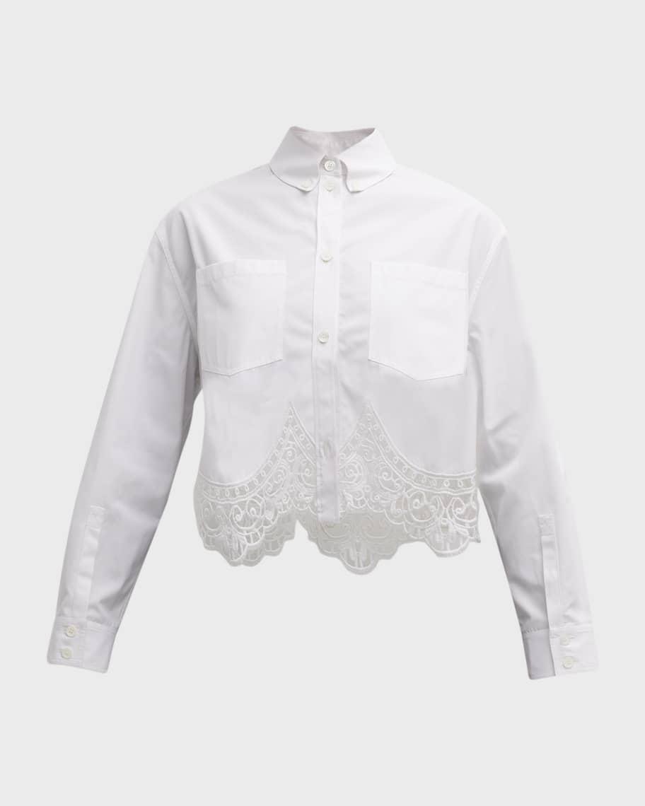 Button-Front Blouse with Lace Trim  Product Image