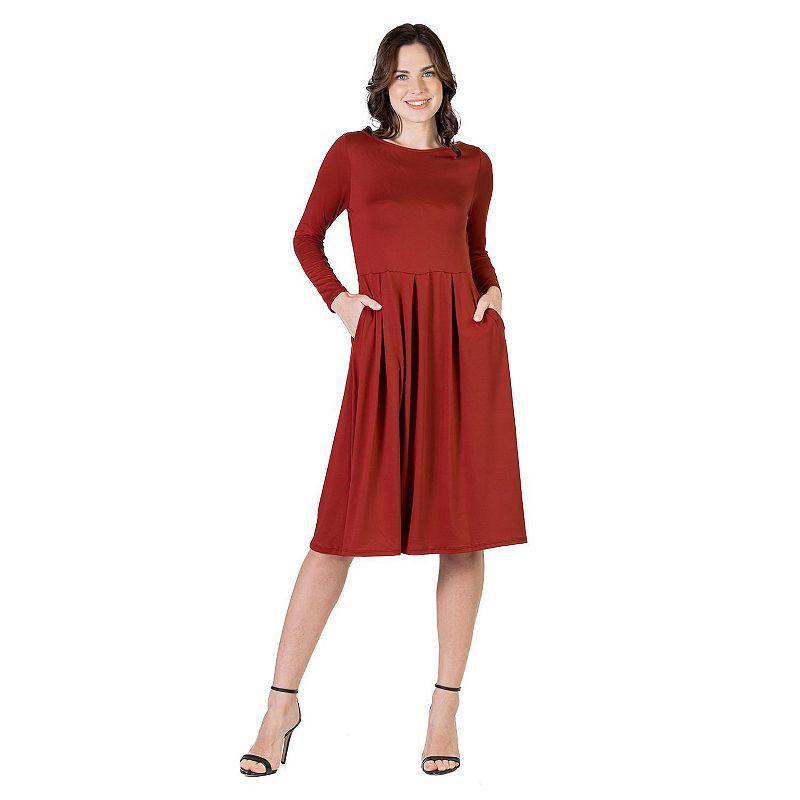 Womens 24Seven Comfort Apparel Fit & Flare Midi Dress Red Product Image