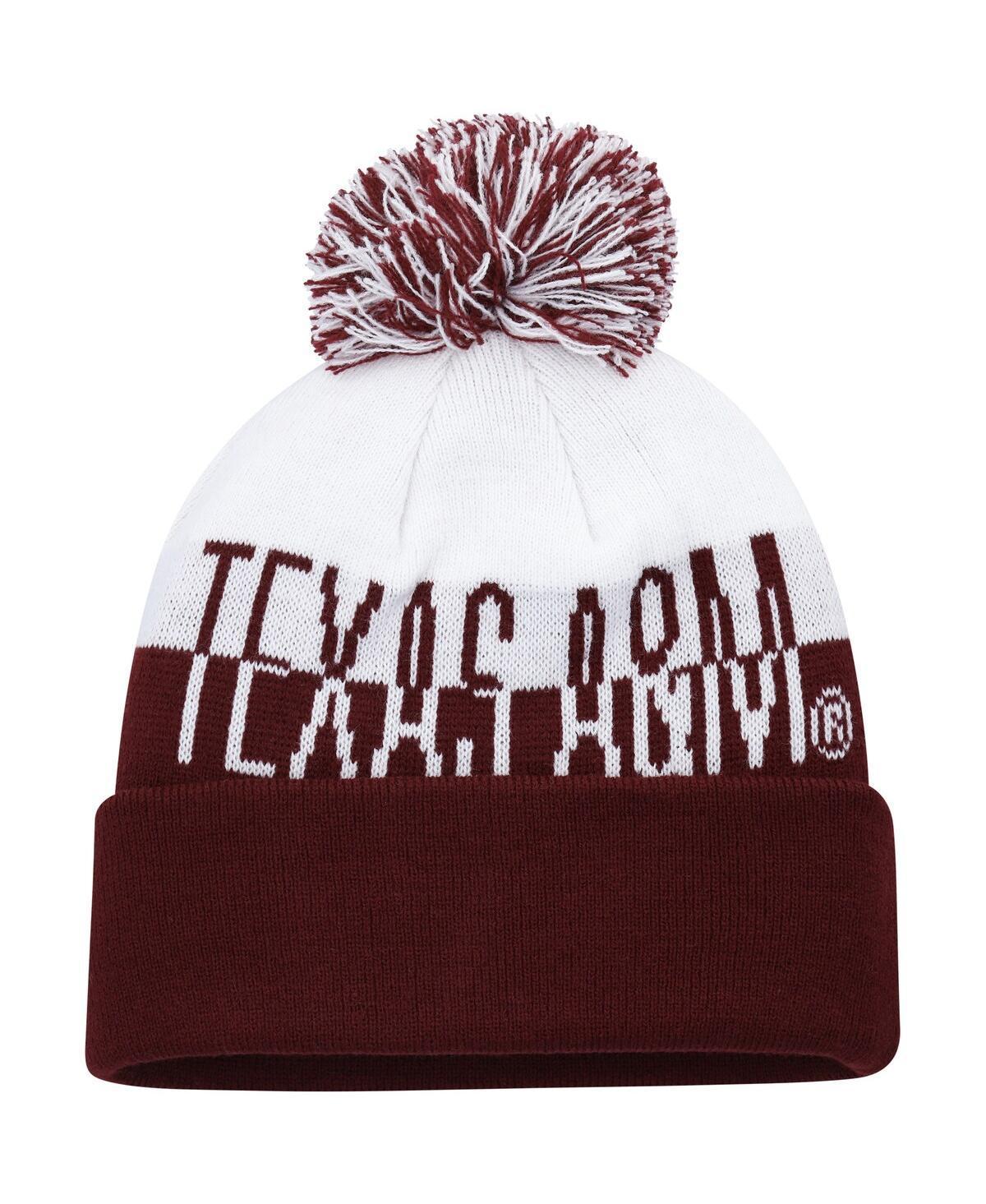 Mens adidas Maroon and White Texas A&M Aggies Colorblock Cuffed Knit Hat with Pom - Maroon Product Image