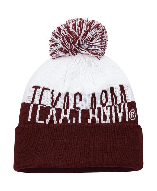 Mens adidas Maroon and White Texas A&M Aggies Colorblock Cuffed Knit Hat with Pom - Maroon Product Image