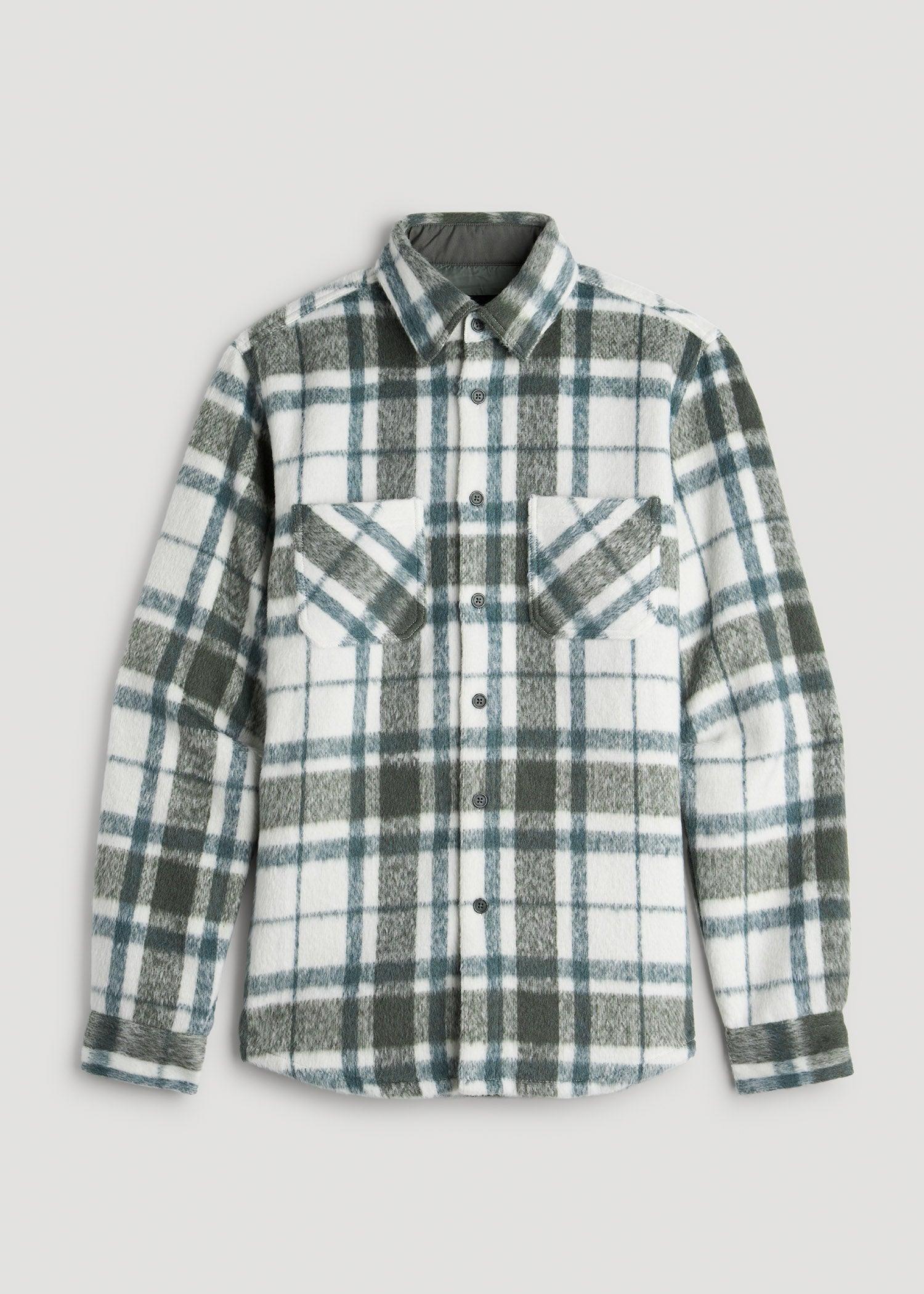 Brushed Flannel Overshirt for Tall Men in Ecru and Green Plaid product image