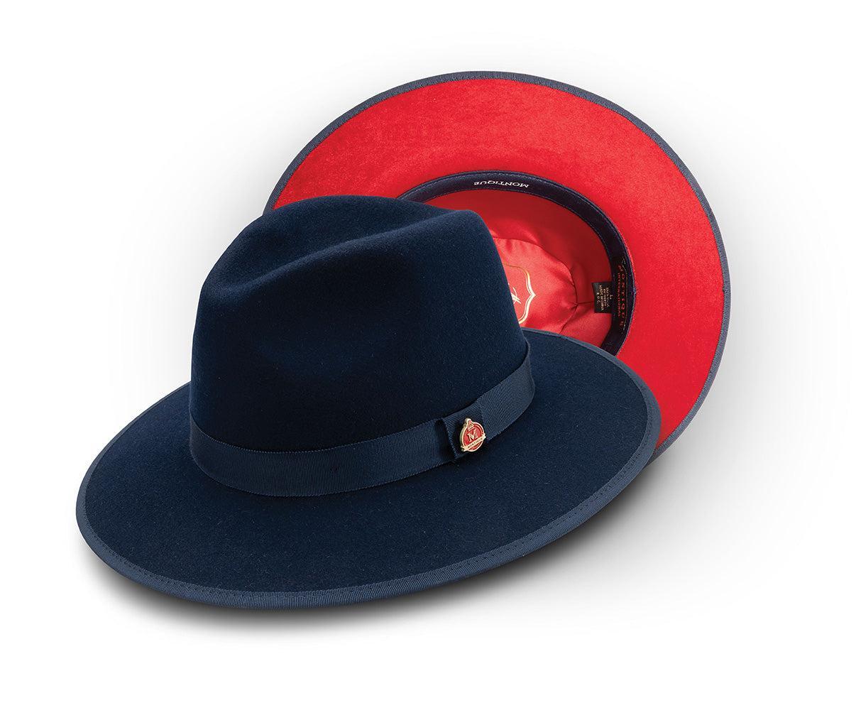 Navy 3 ⅛" Brim Wool Felt Hat with Red Bottom Product Image