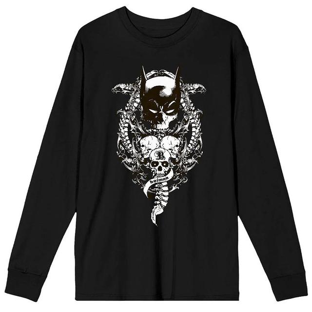 Mens Batman Bat Mask And Skulls Long Sleeve Tee Product Image