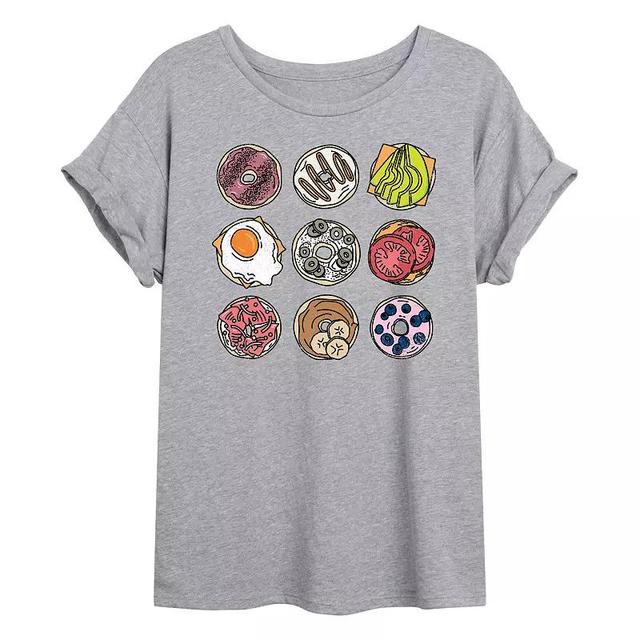 Juniors Bagel Grid Oversized Tee, Womens Grey Gray Product Image