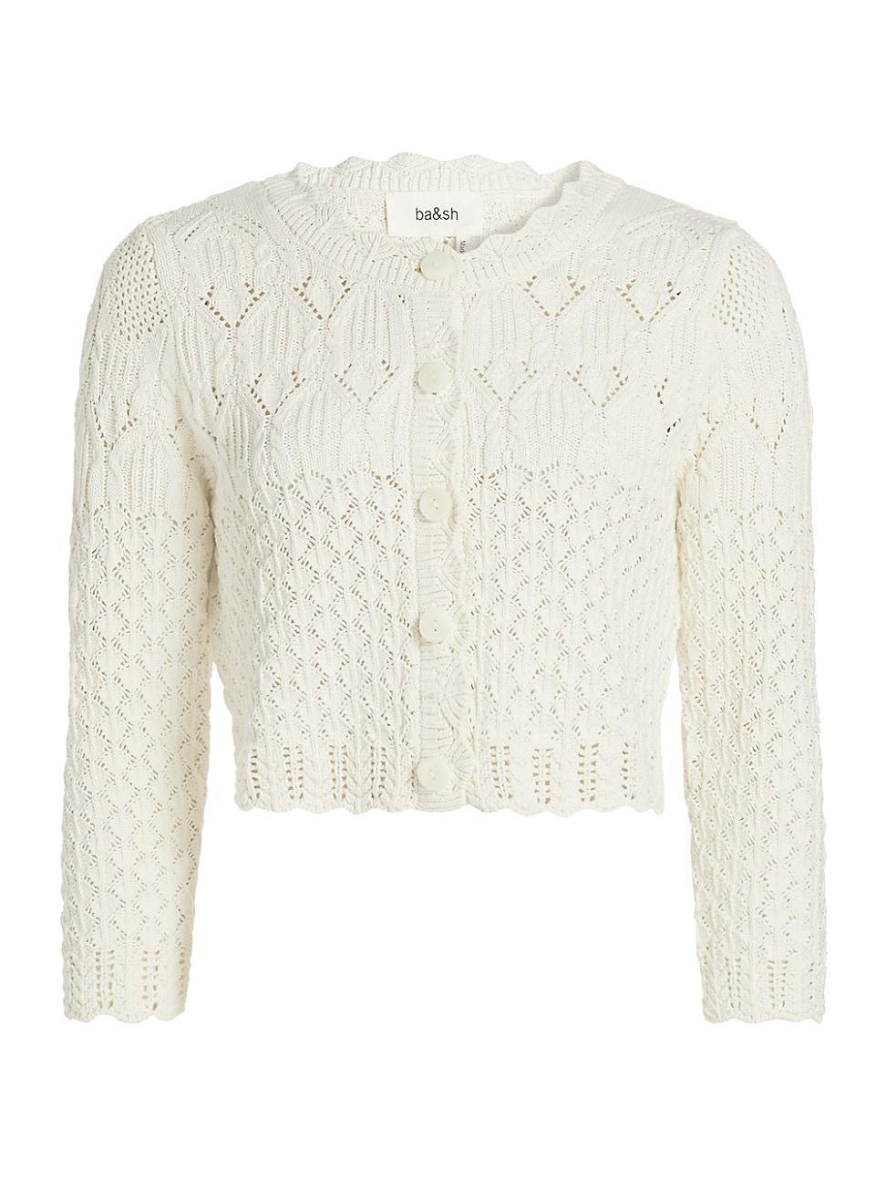 ba & sh Cotton Cropped Open Knit Cardigan Product Image