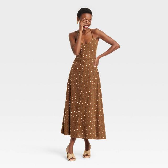 Womens Linen Midi Sundress - A New Day Brown Dot L Product Image