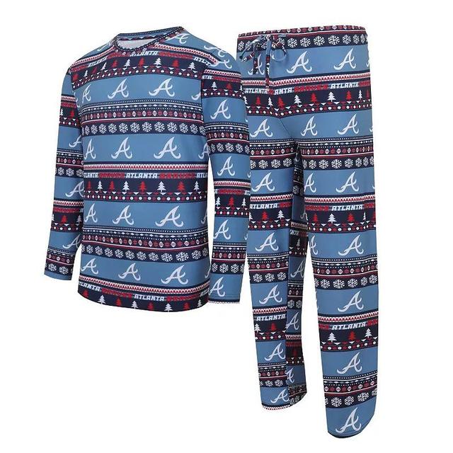 Mens Concepts Sport Atlanta Braves Knit Ugly Sweater Long Sleeve Top & Pants Set Blue Product Image