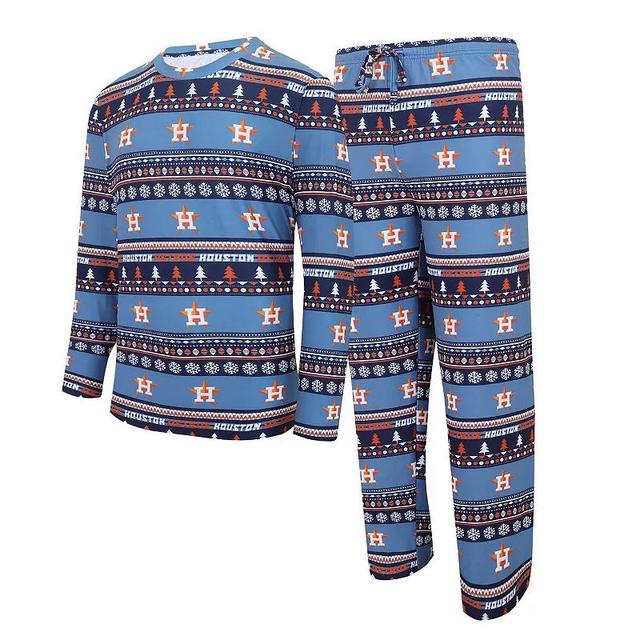 Mens Concepts Sport Houston Astros Knit Ugly Sweater Long Sleeve Top & Pants Set Blue Product Image