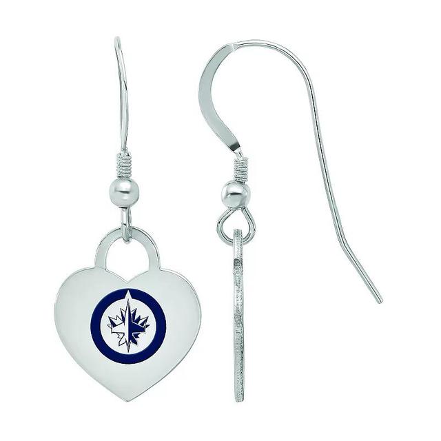 LogoArt Sterling Silver Enamel Winnipeg Jets Heart Drop Earrings, Womens Product Image