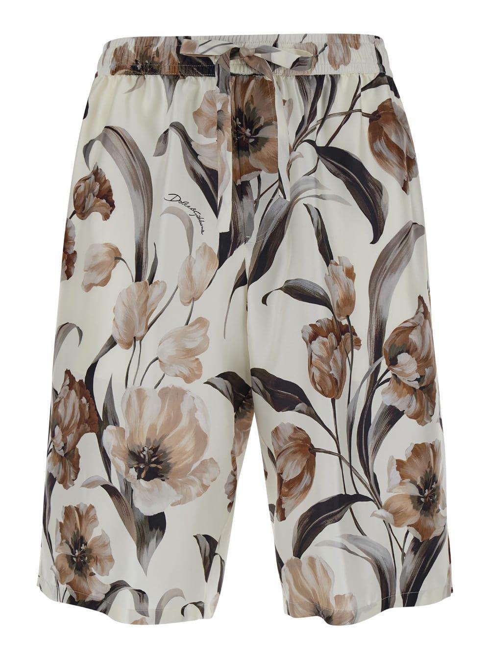 Floral-print Silk Jogging Shorts In Multicolor Product Image