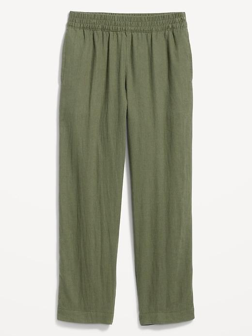 High-Waisted Linen-Blend Straight Pants Product Image