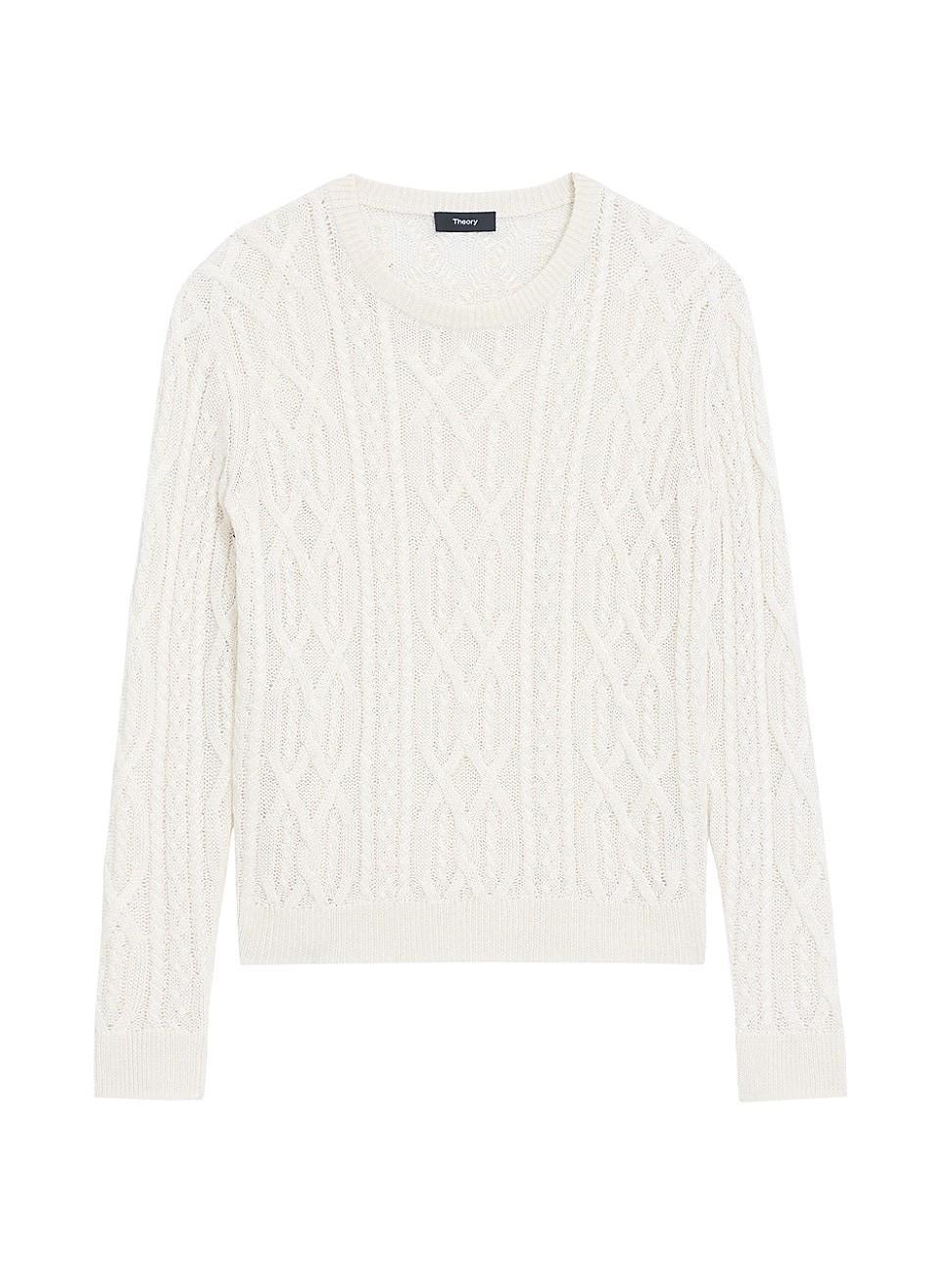 Womens Linen-Blend Cable-Knit Sweater Product Image