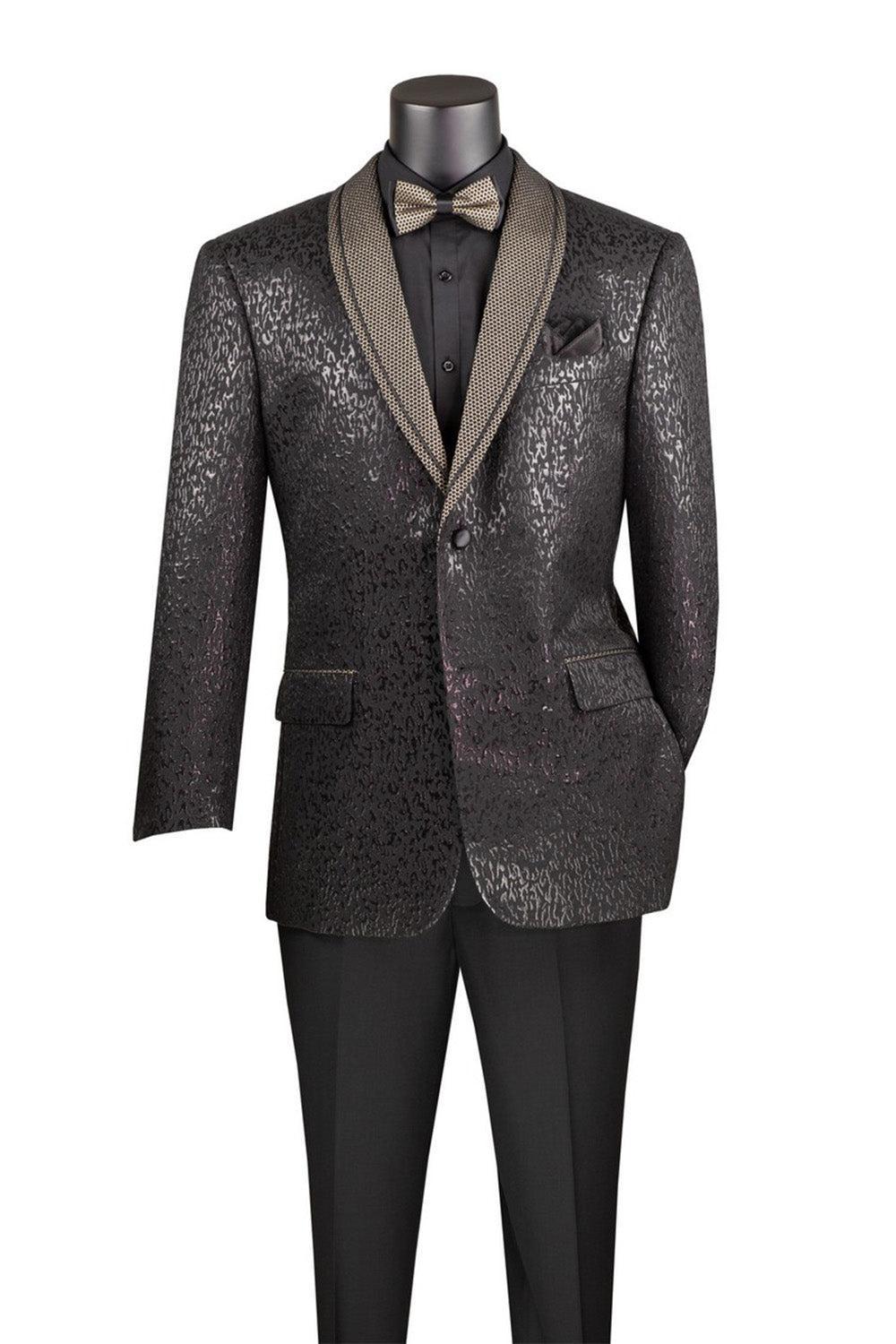 Black Regular Fit Jacket with Dots Lapel and Matching Bow Tie Product Image