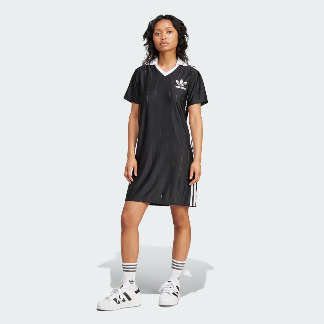 adidas Adicolor 3-Stripes Pinstripe Dress Black XS Womens Product Image