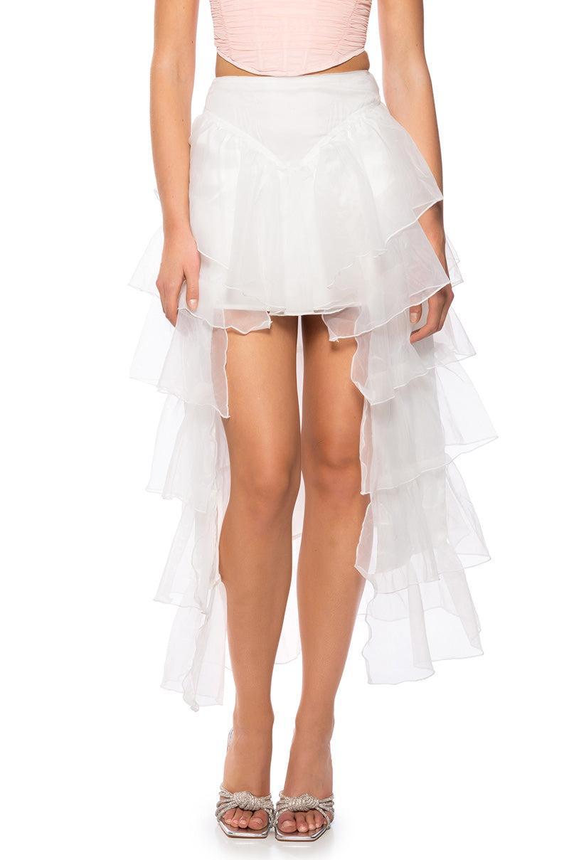 ONCE UPON A DREAM RUFFLE MAXI SKIRT IN WHITE Product Image