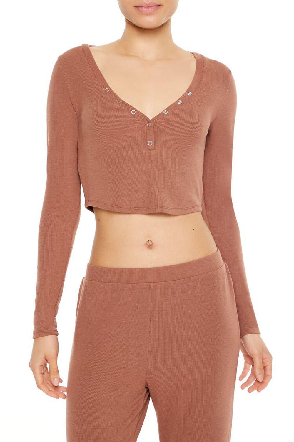 Ribbed Henley Pajama Crop Top | Forever 21 Product Image