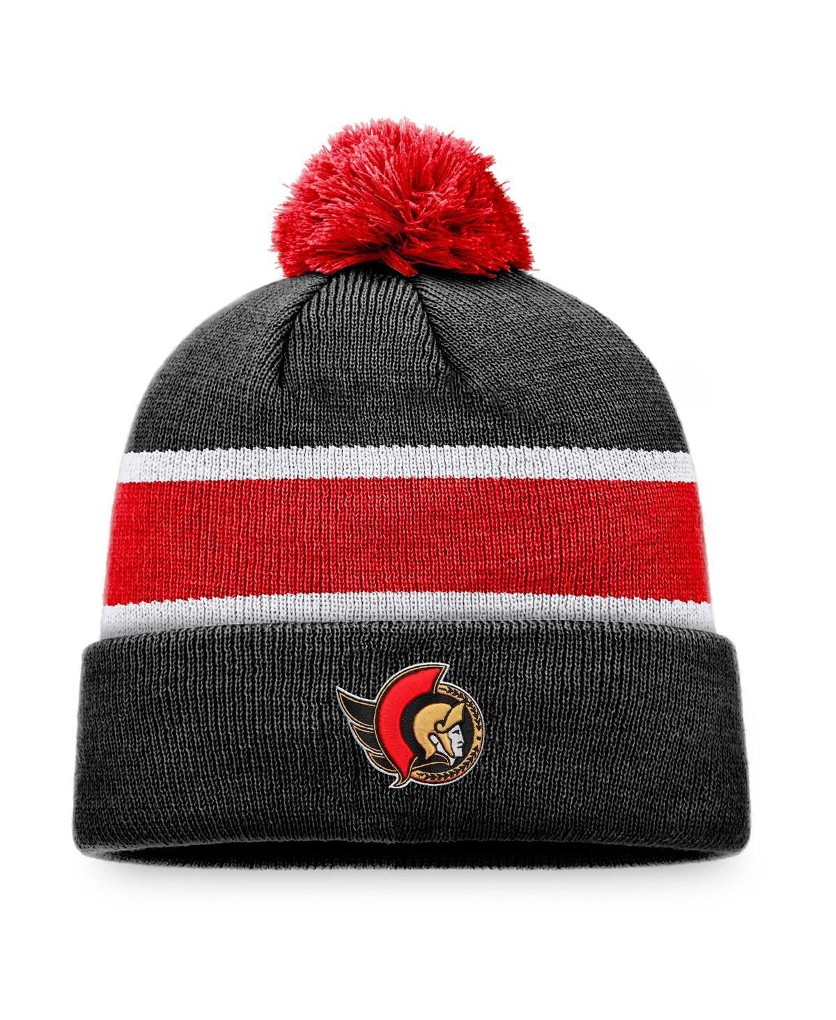 Mens Fanatics Black Ottawa Senators Breakaway Cuffed Knit Hat with Pom - Black Product Image