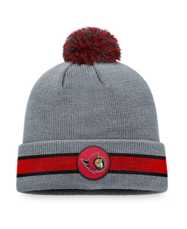 Mens Fanatics Heathered Gray Ottawa Senators Cuffed Knit Hat with Pom Product Image