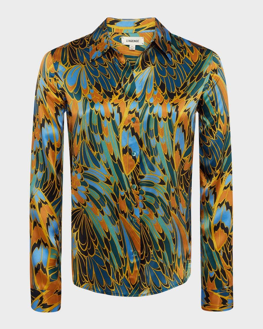 Tyler Parrot Feather Printed Silk Blouse Product Image