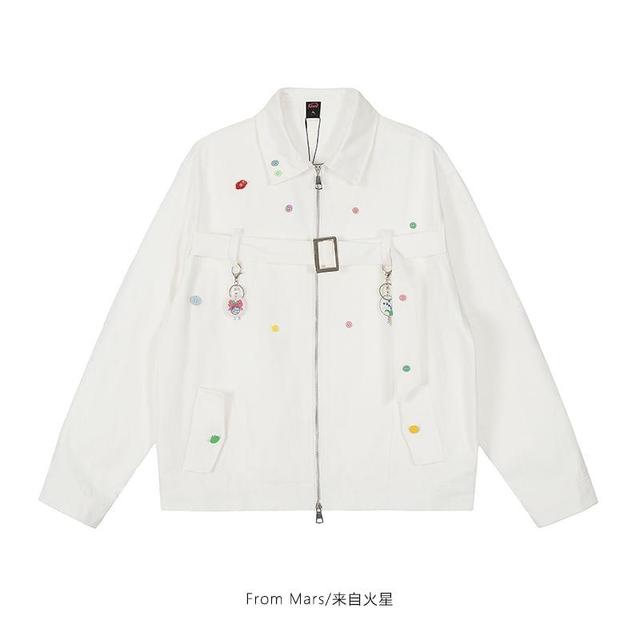 Lapel Collar Button Detail Zip Up Jacket Product Image