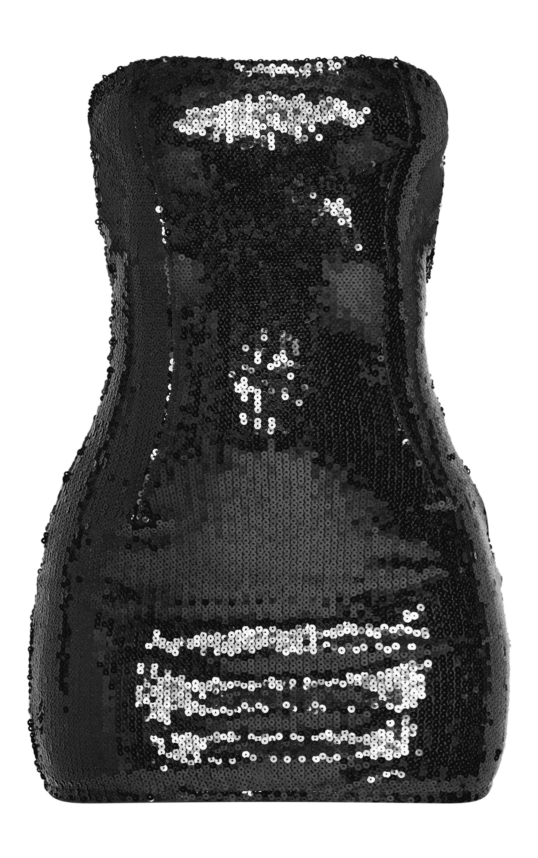 Petite Black Bandeau Open Back Sequin Mini Dress Product Image