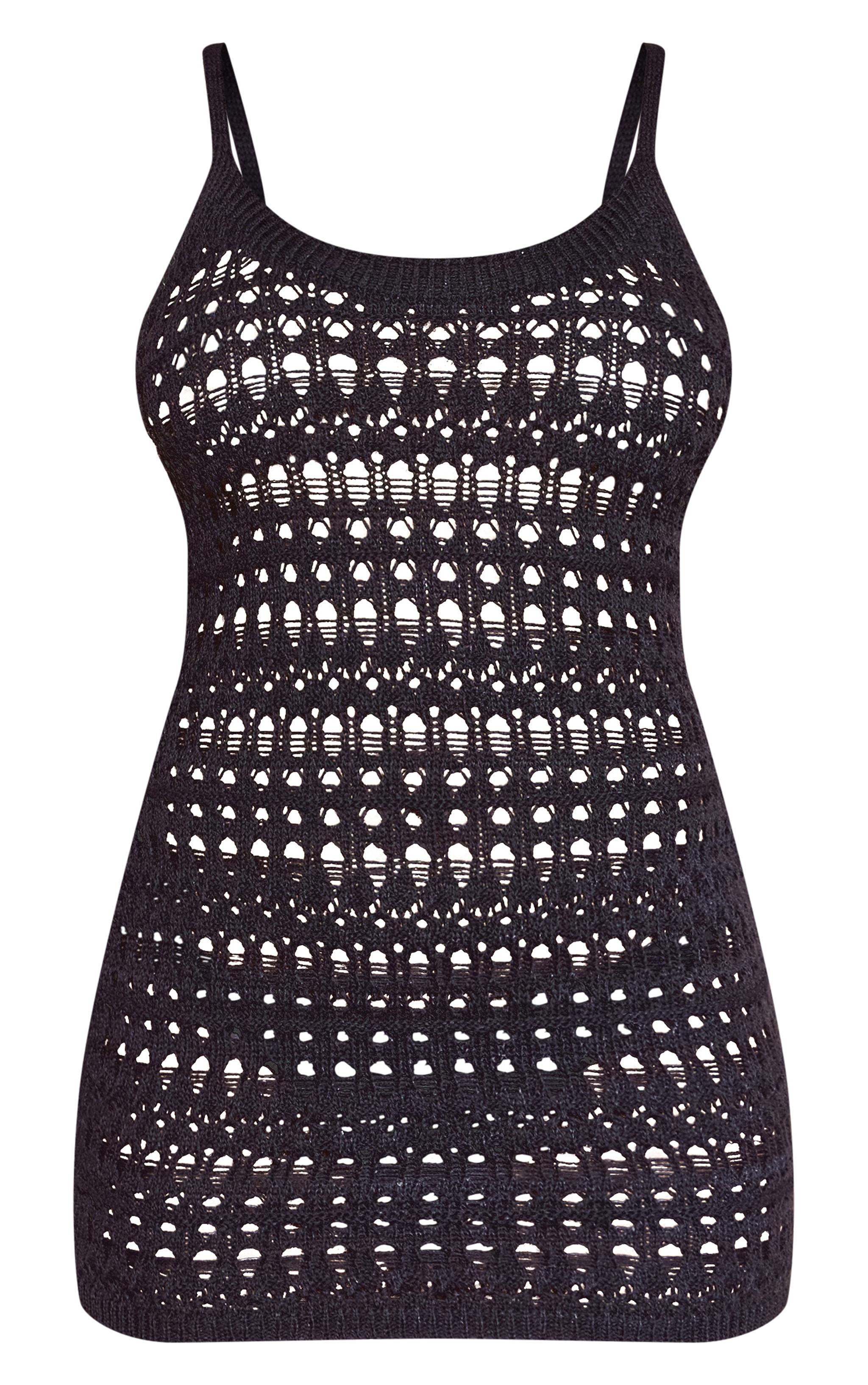 Black Crochet Knit Cami Mini Dress Product Image