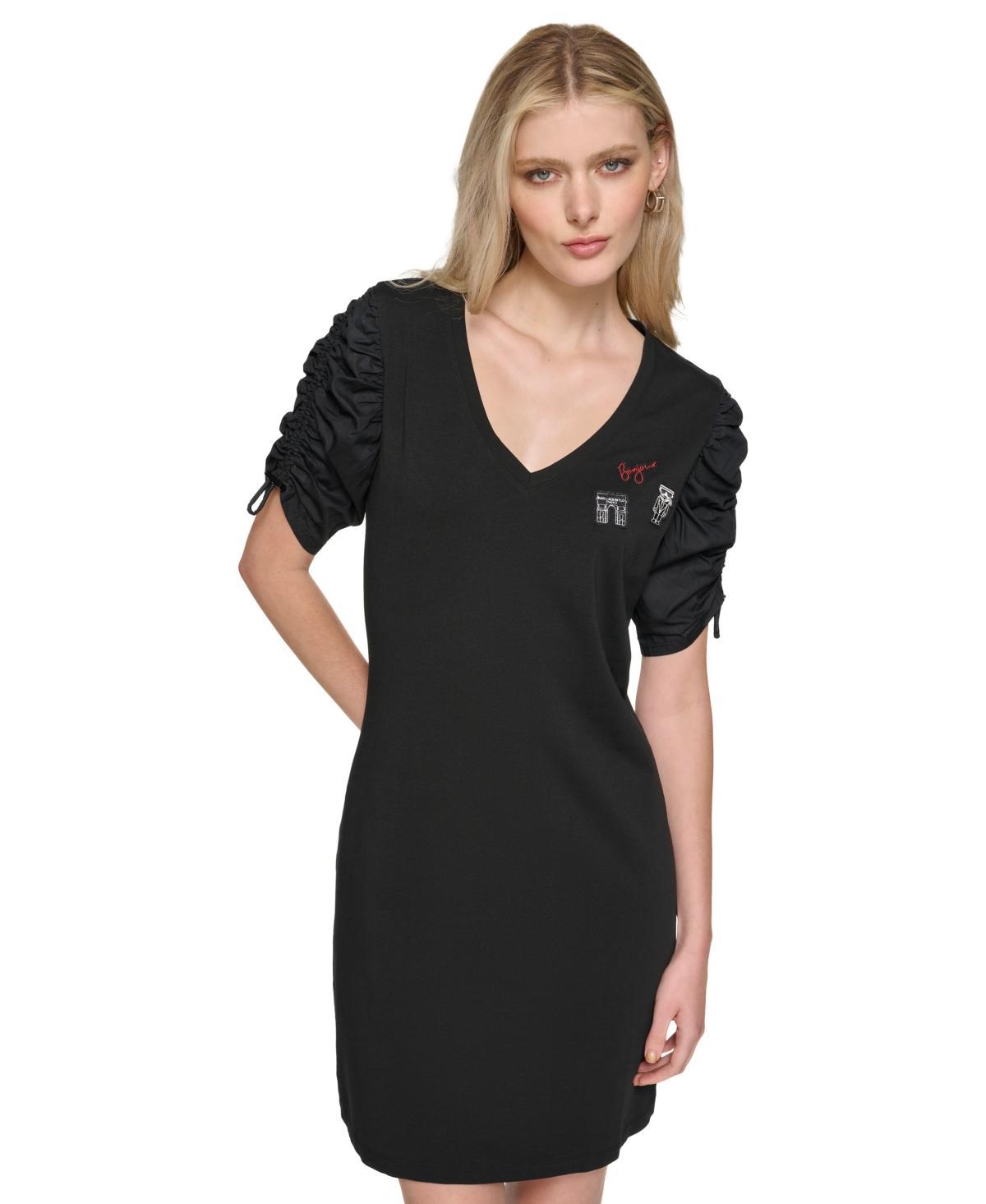 Karl Lagerfeld Paris Womens Ruched-Sleeve T-Shirt Dress Product Image