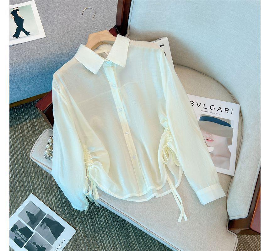 Collared Plain Drawstring Shirt Product Image