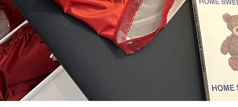 Plain Lace Trim Bow Bikini Panties Product Image