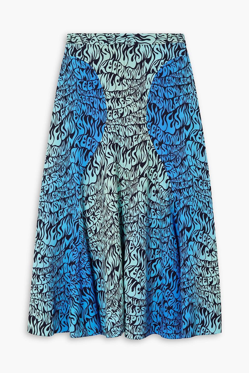 Printed Crepe De Chine Midi Skirt In Blue Product Image