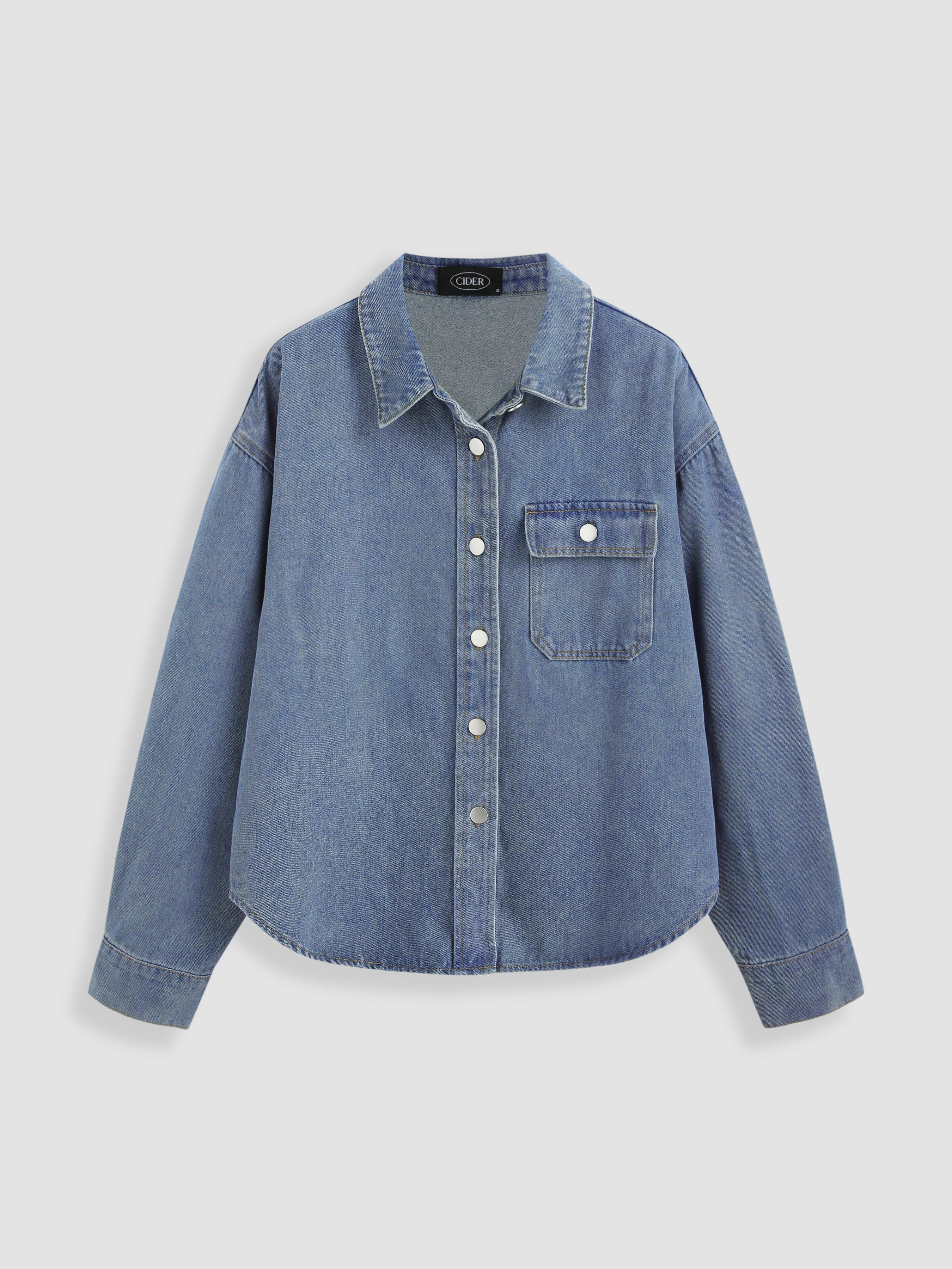 Denim Collar Button Pocket Blouse Product Image