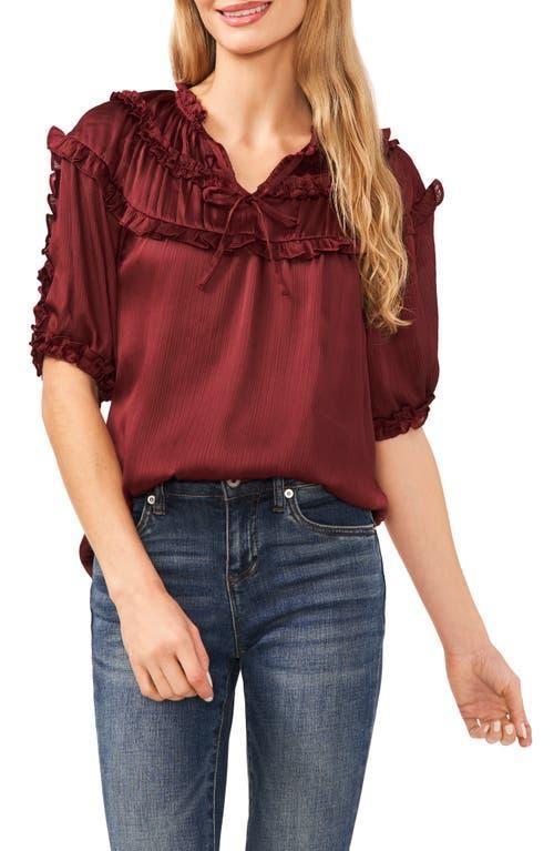 CeCe Ruffle Yoke Satin Top Product Image